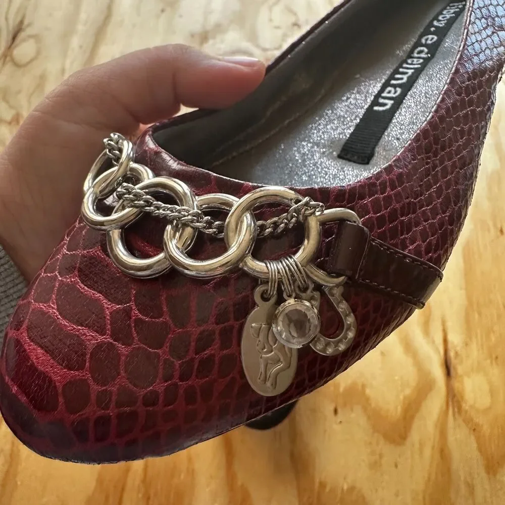 Libby Edelman Burgundy Croc Chain Ballet Flats - 9W